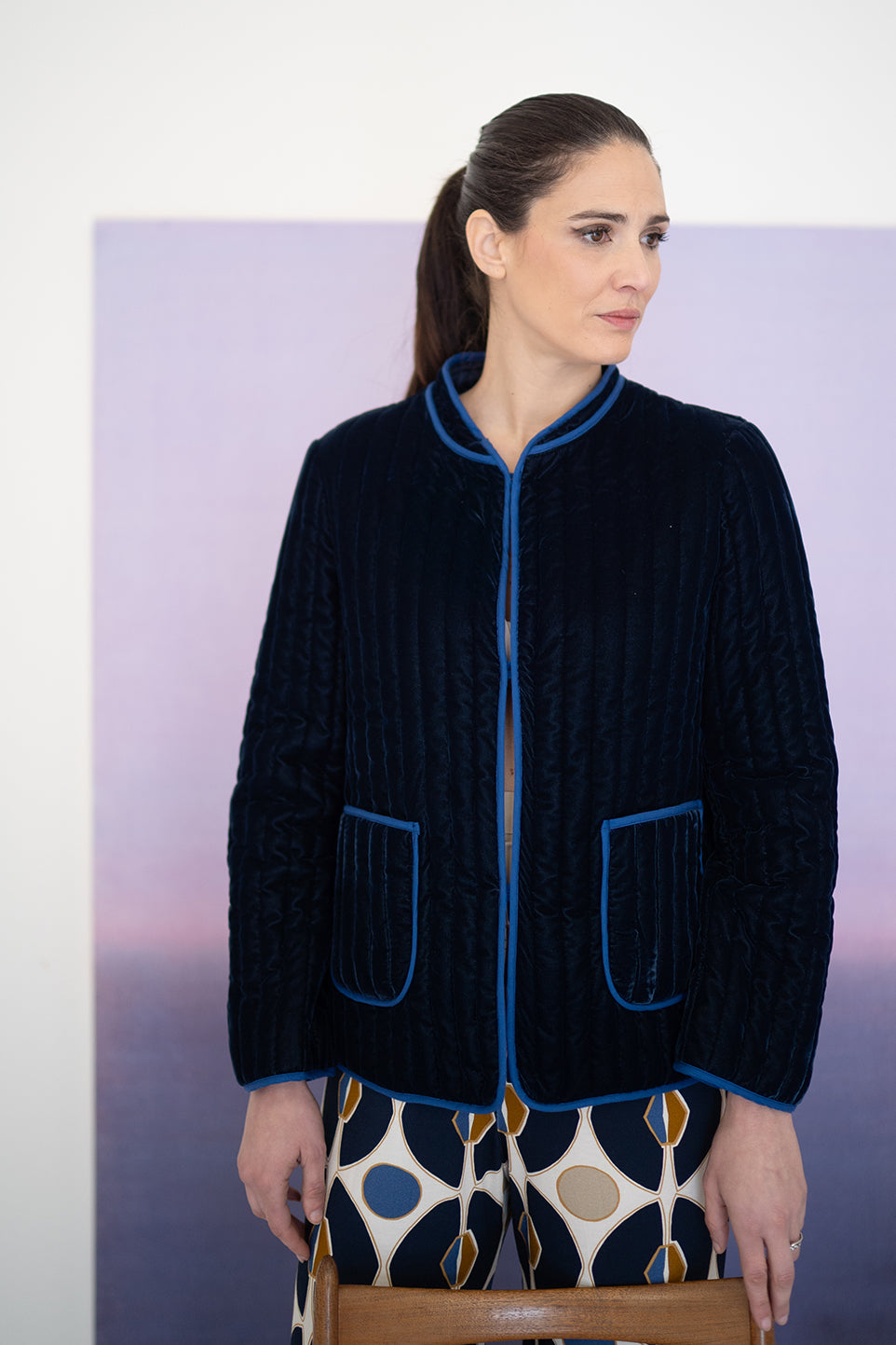 Giacca LOTUS velluto profilato blu
