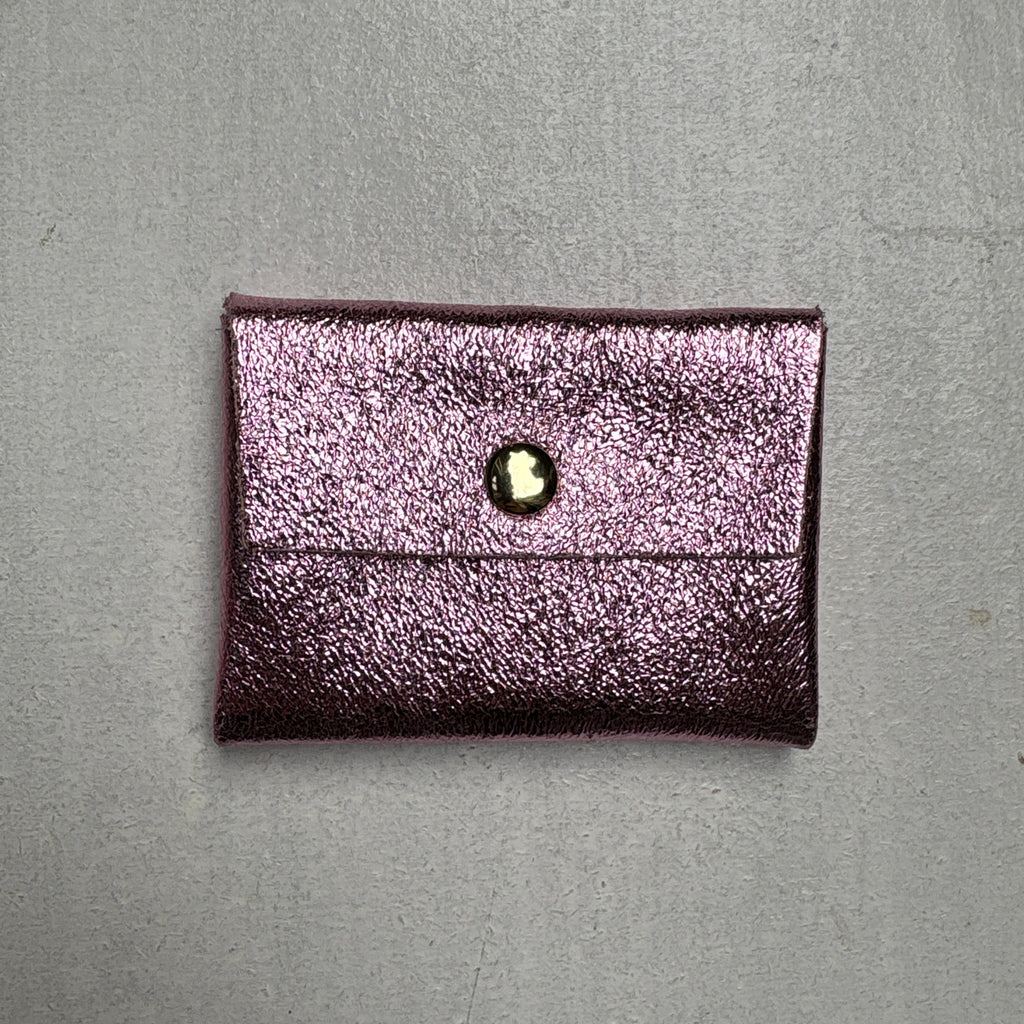 Portatessere in Pelle Metallizzato Rosa