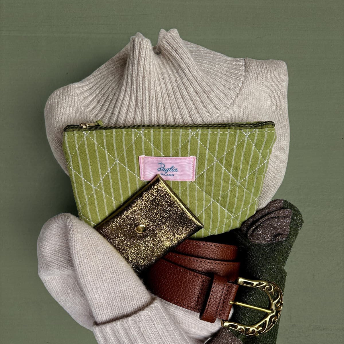 Portatessere in Pelle Metallizzato Verde