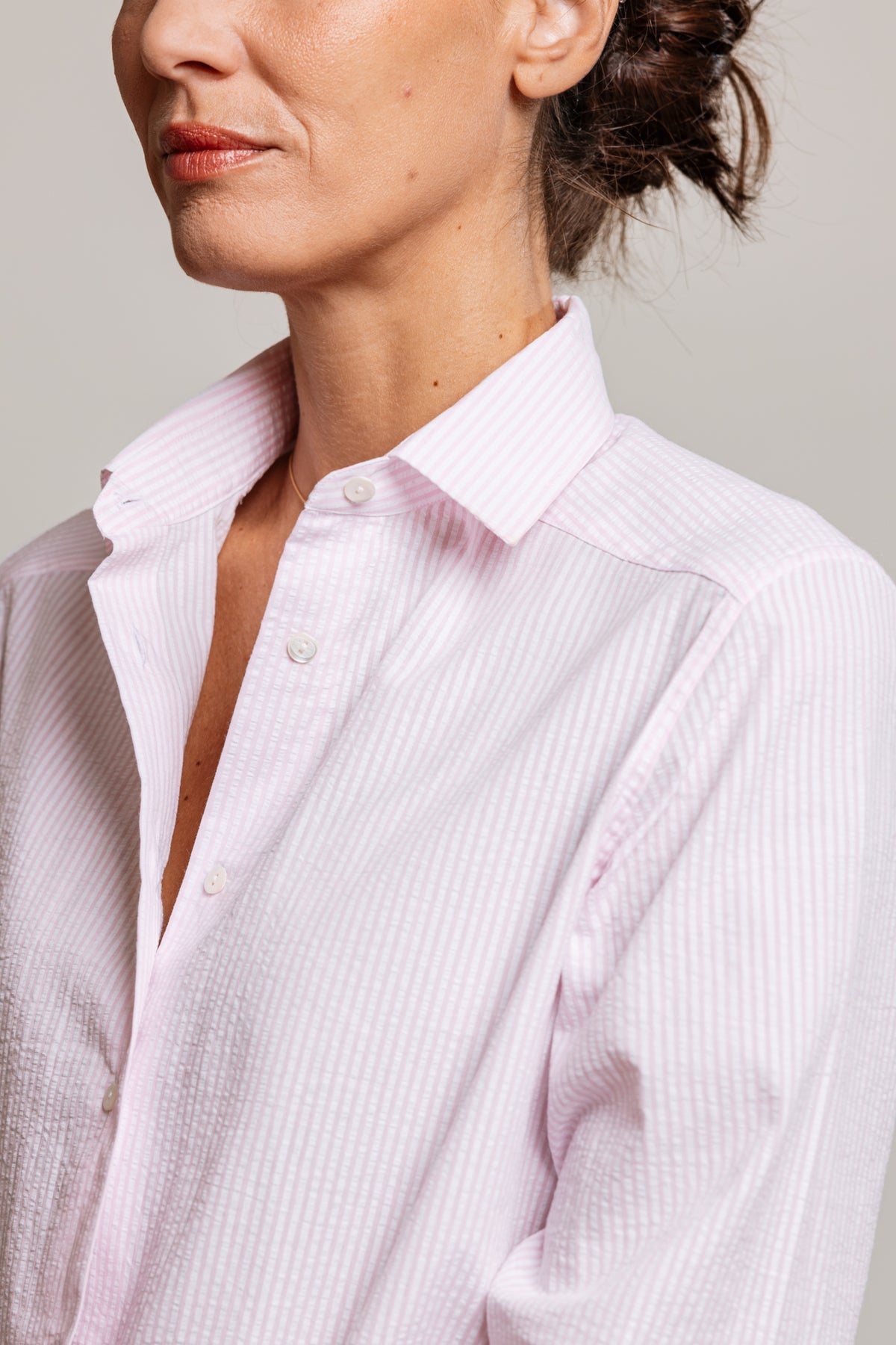 Camicia BICE seersucker a righe rosa e bianche