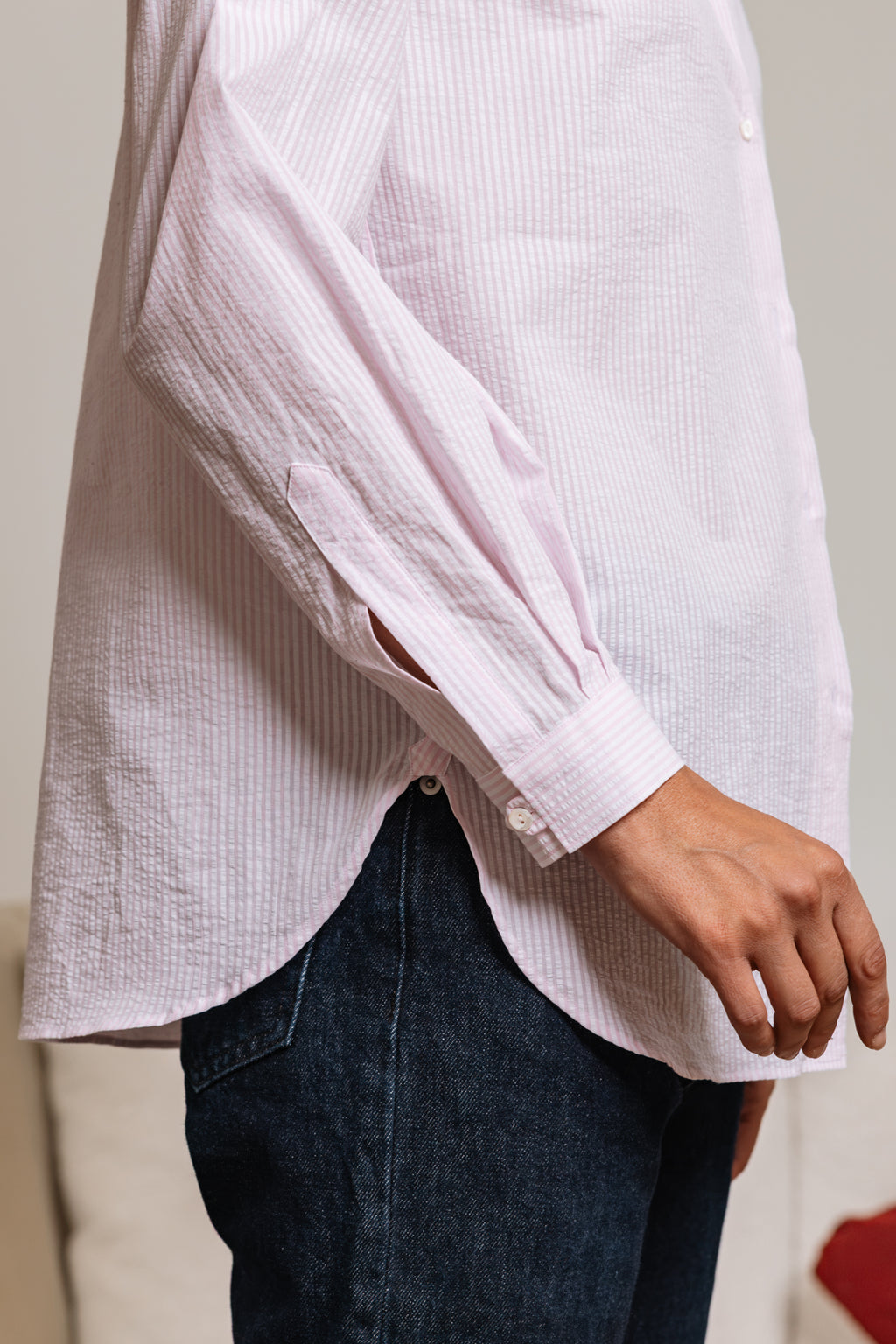 Camicia BICE seersucker a righe rosa e bianche